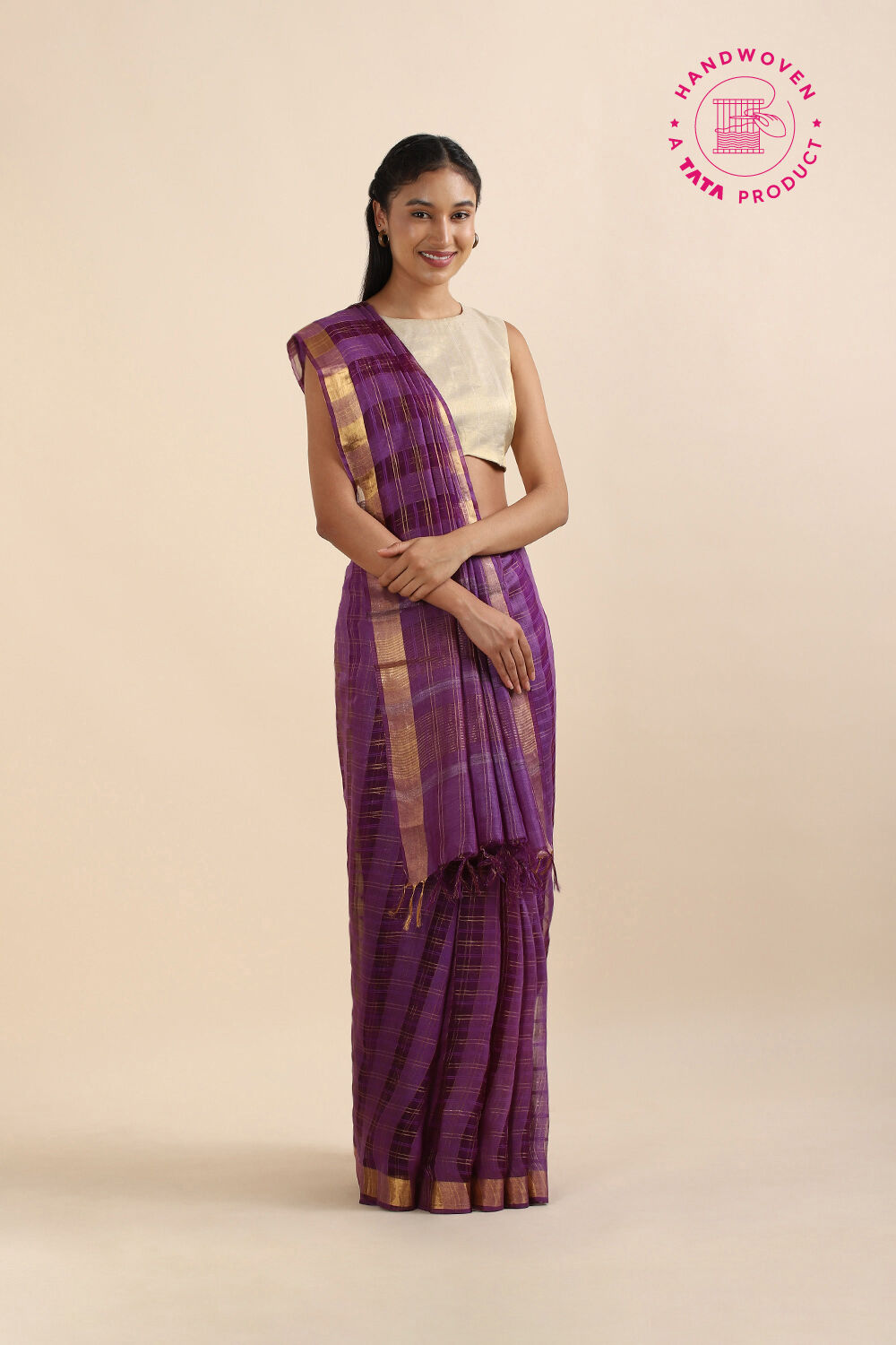 Dark Violet Pure Tussar Silk Bhagalpuri Saree image number null
