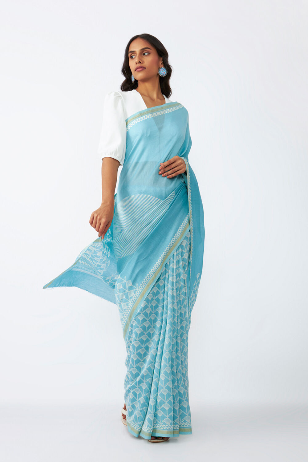 Blue Pure Silk Cotton Printed Saree image number null