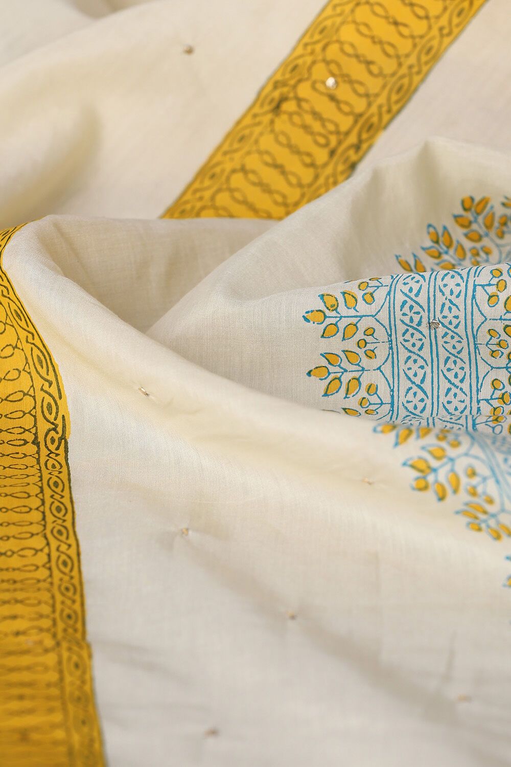 Off White Pure Silk Cotton Sanganeri Printed Saree image number null
