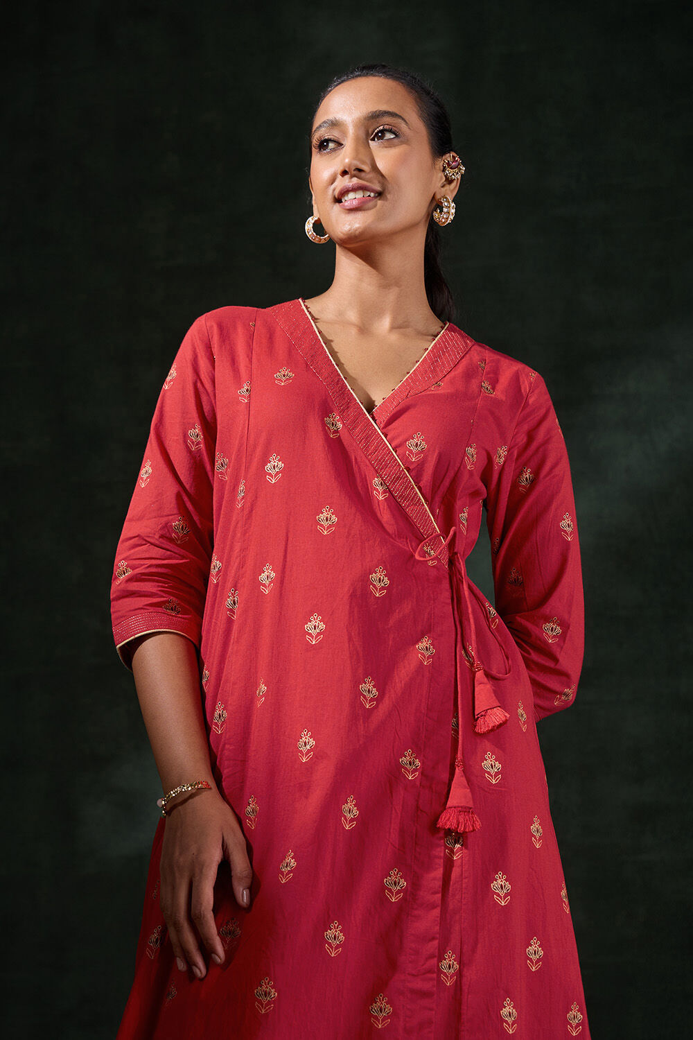 Red Pure Cotton Printed Kurta image number null