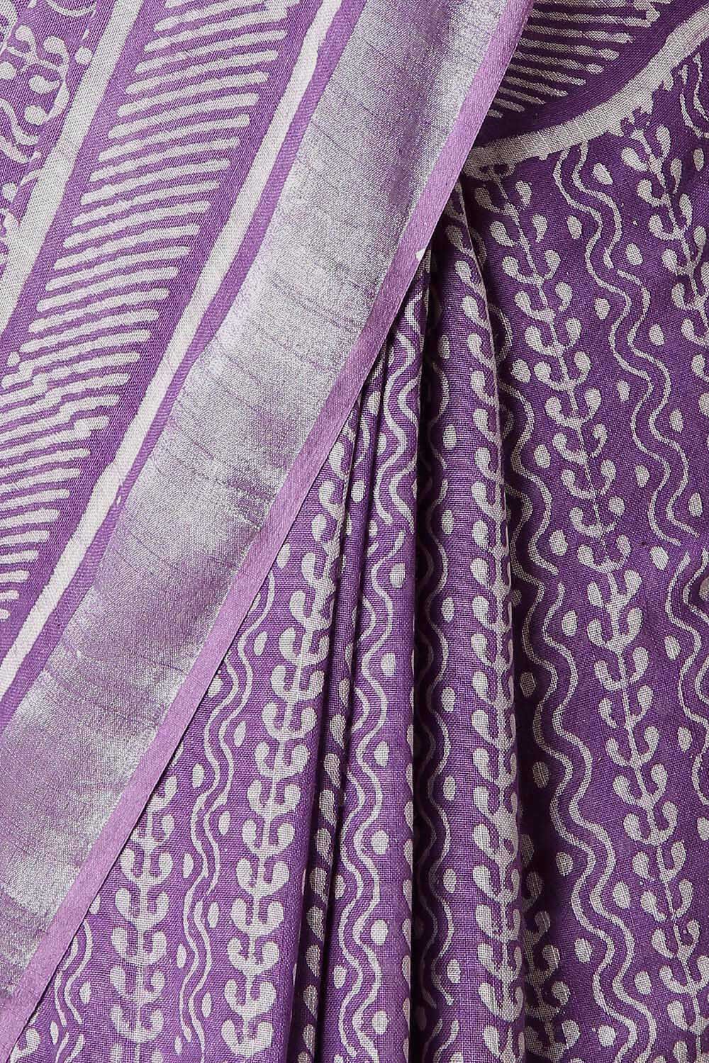 Violet Pure Cotton Linen Bagru Printed Saree image number null