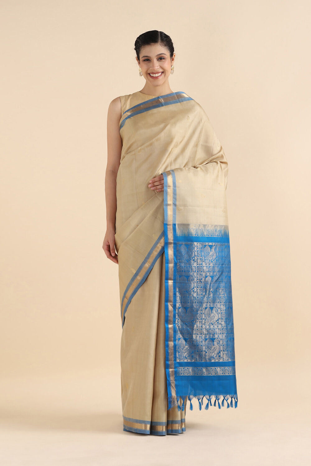 Beige Pure Silk Kanjivaram inspired Saree image number null