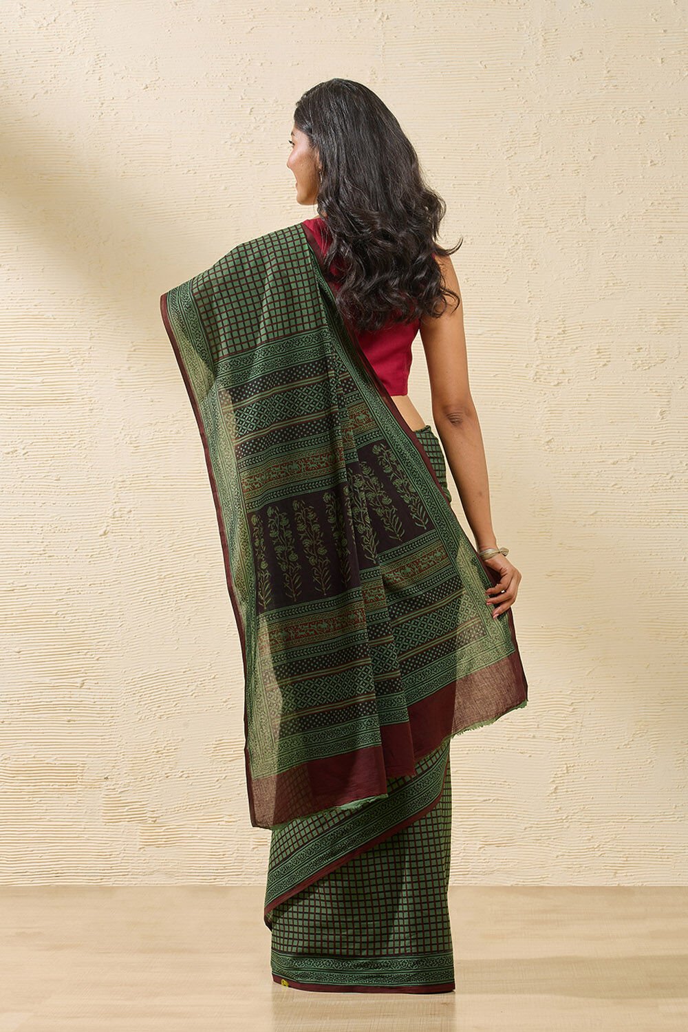 Green Bagh Block Printed Pure Cotton Saree image number null