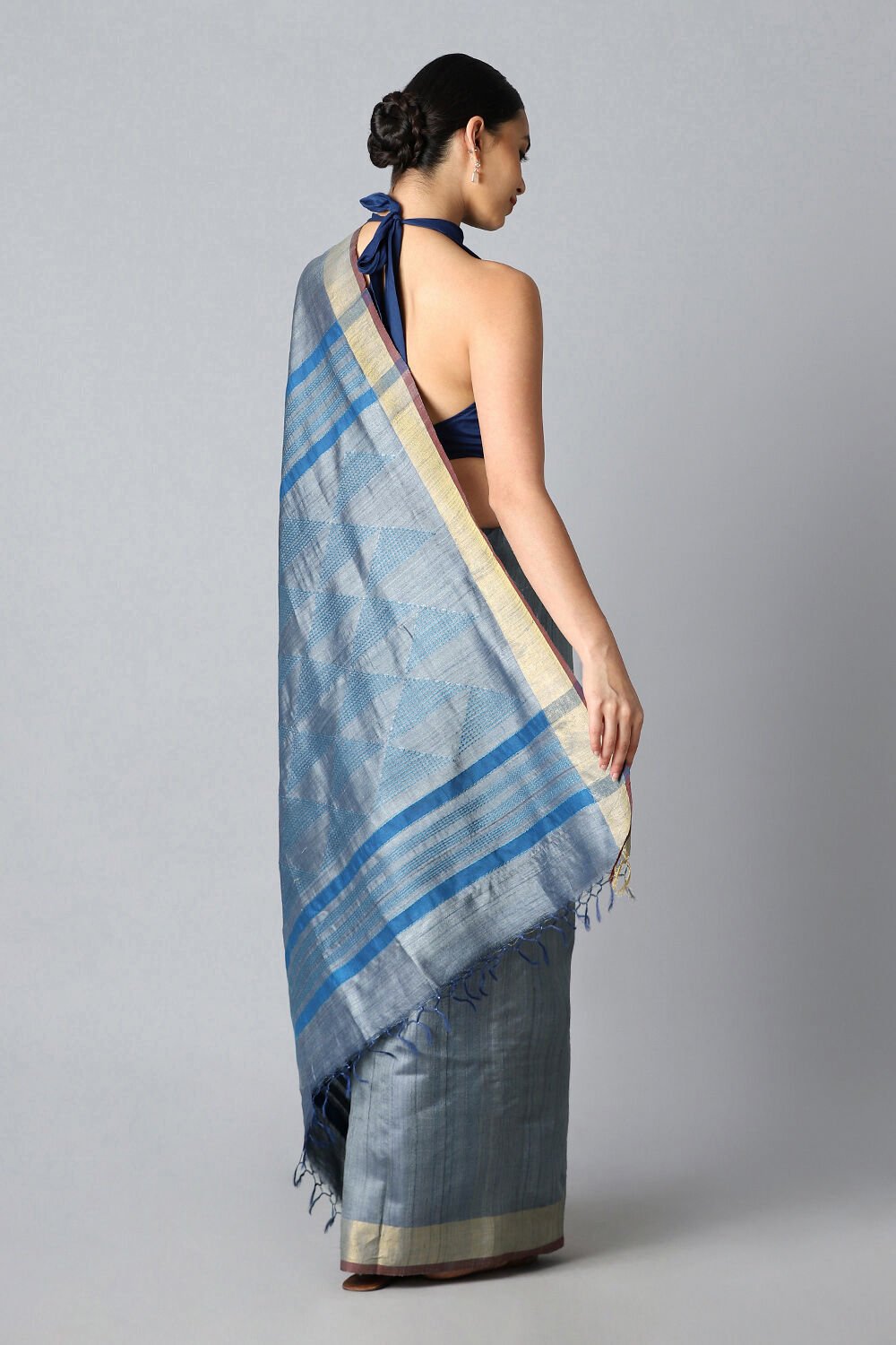 Grey Pure Tussar Bhagalpuri Saree image number null