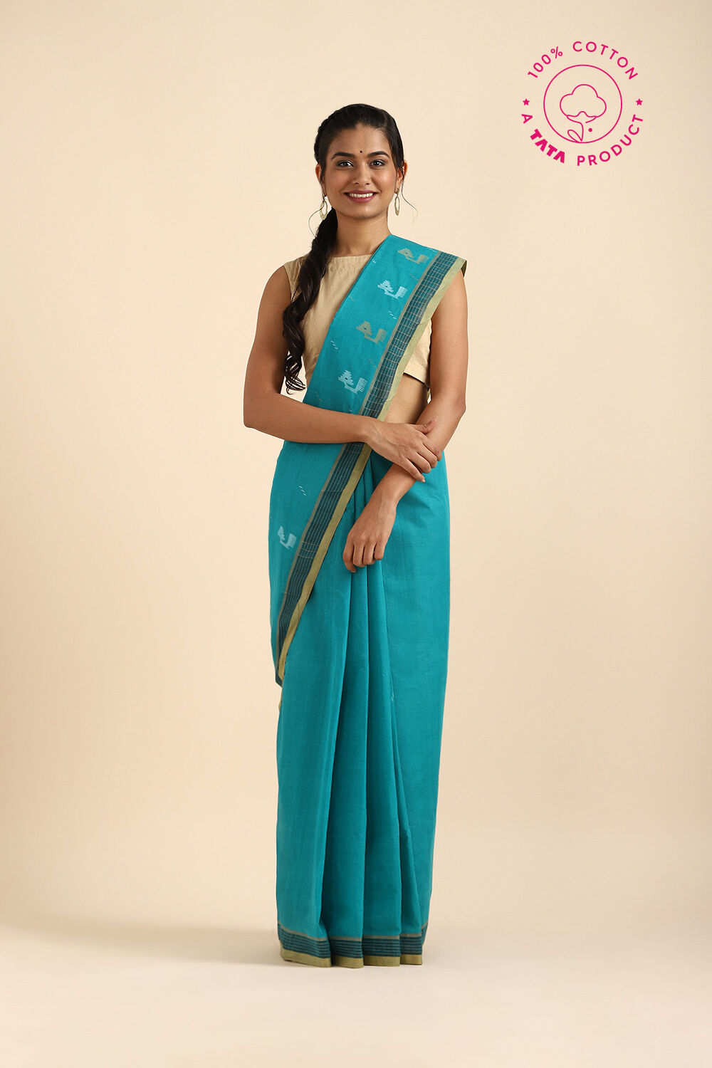 Light Blue Pure Cotton Bengal Saree image number null