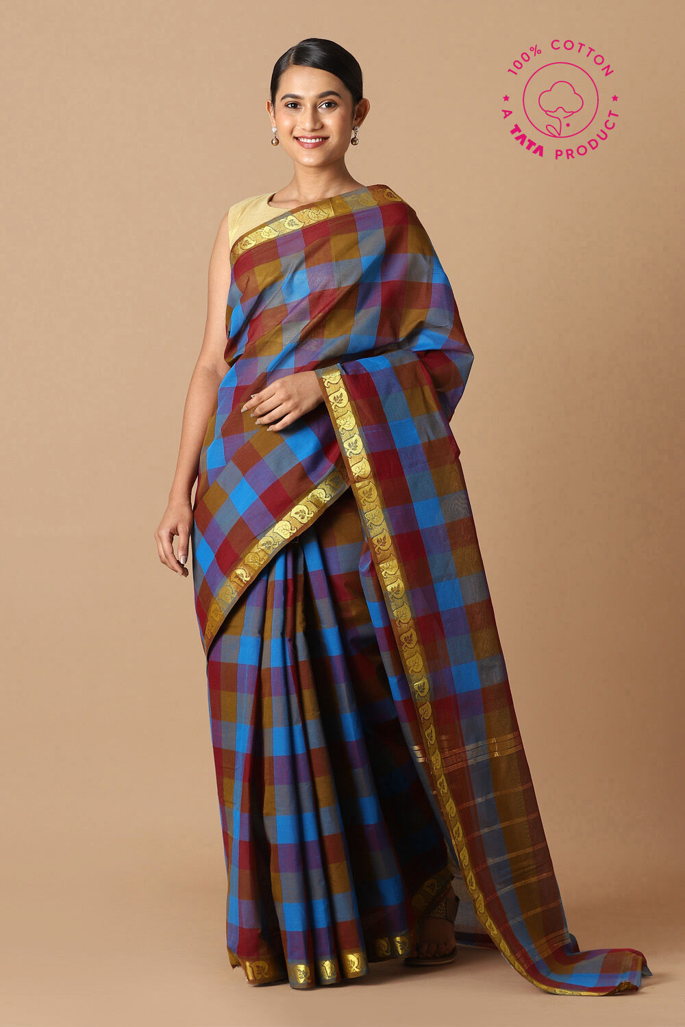 Blue Pure and Brown Cotton Chettinad image number null