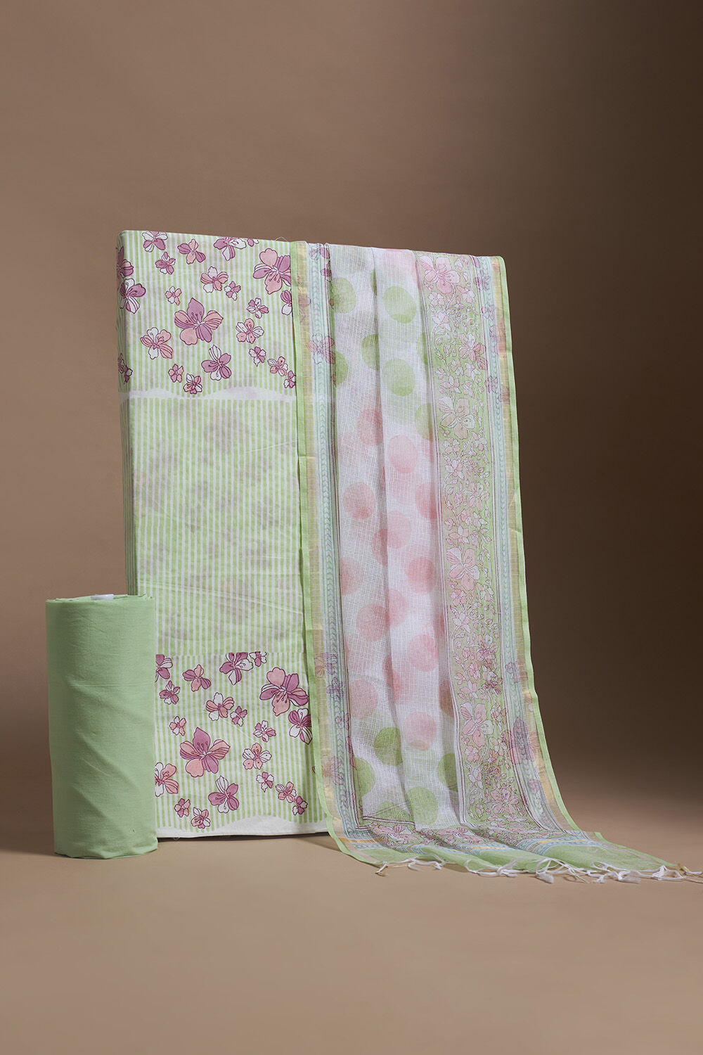 Light Green Pure Cotton Printed Sanganeri Suit Set image number null