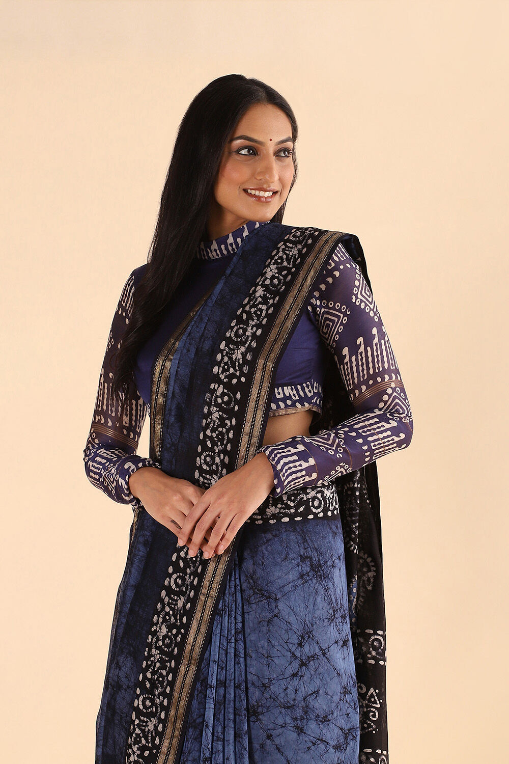 Light Blue Pure Silk Cotton Batik Saree image number null