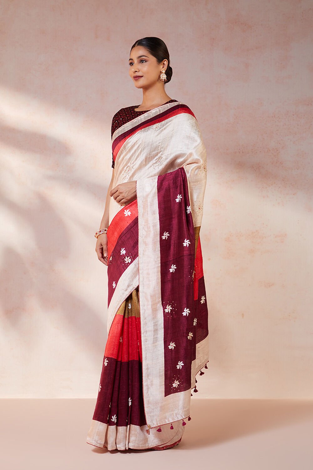 Multicoloured Hand Painted Silk Saree image number null