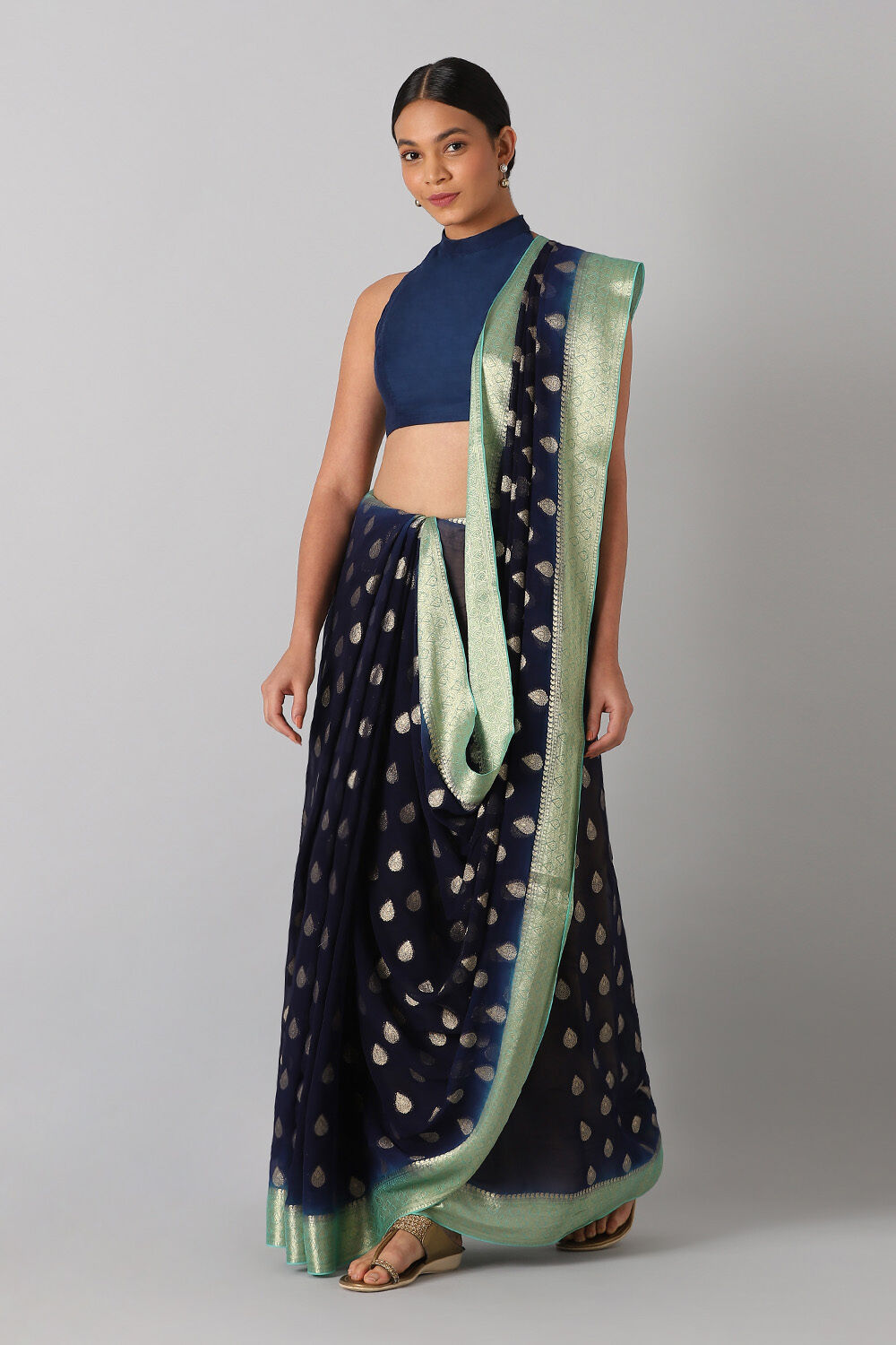 Dark Blue Viscose Pure Georgette Banarasi Saree image number null