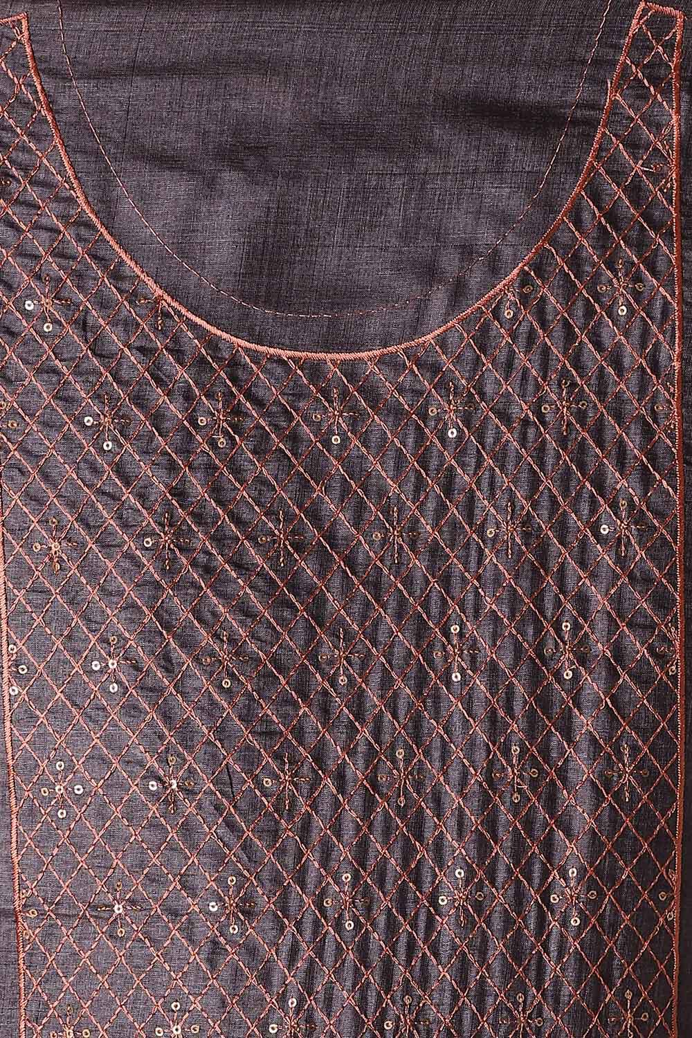 Grey Tussar Embroidered Unstitched Suit Set image number null