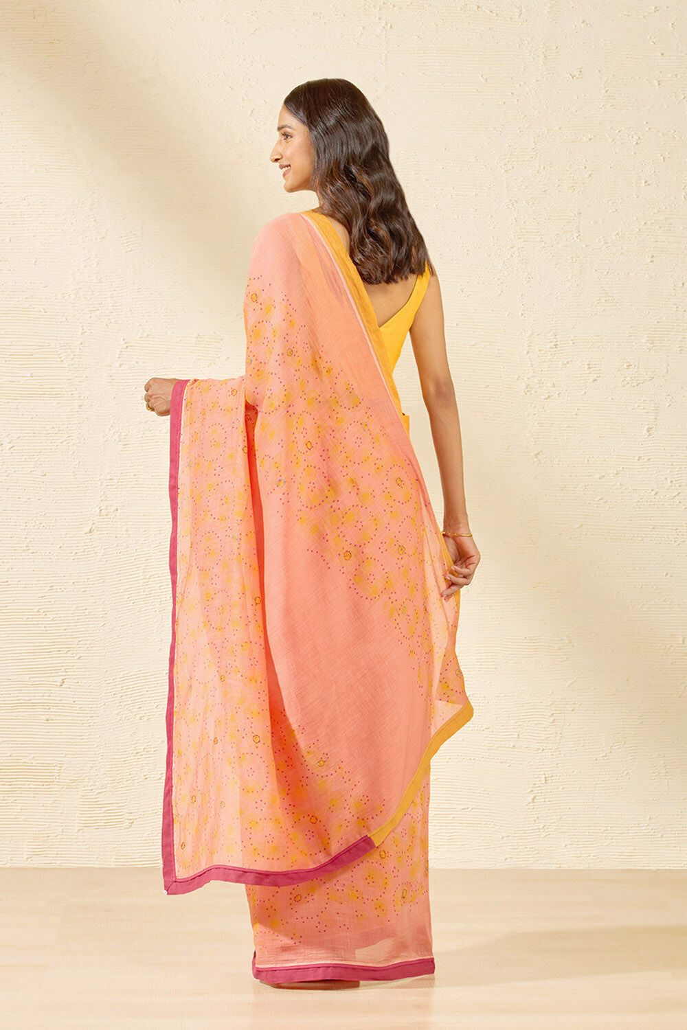 Pink Pure Silk Cotton Block Printed Bengal Saree image number null
