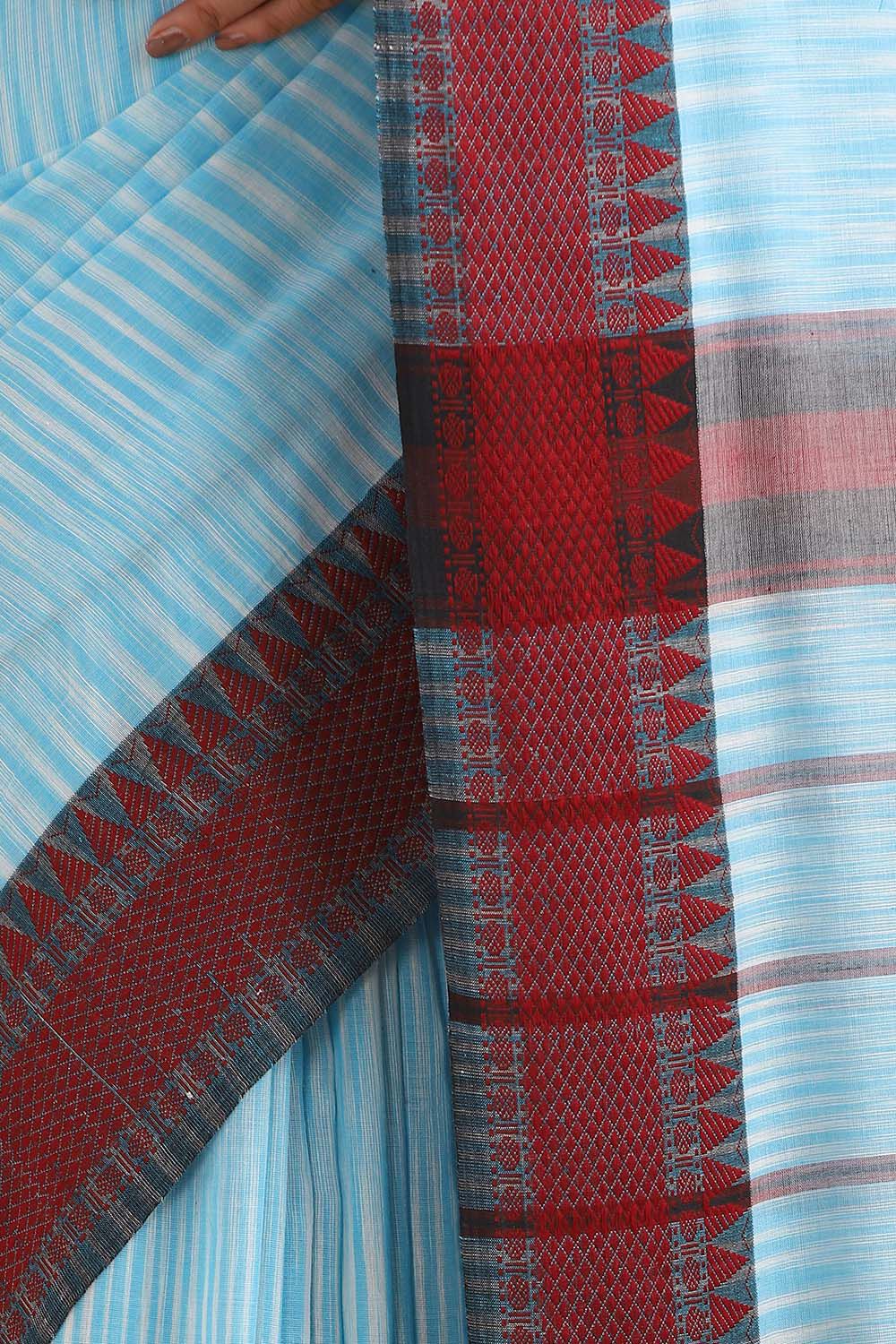 Light Blue Pure Cotton Bengal Saree image number null