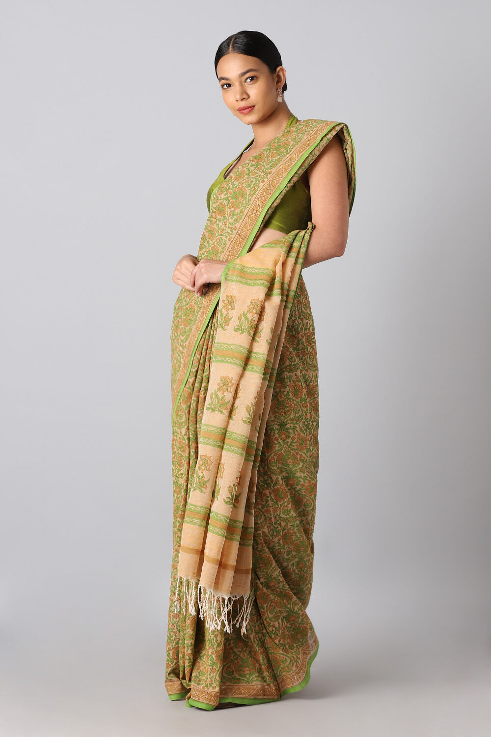 Brown Pure Cotton Printed Saree image number null