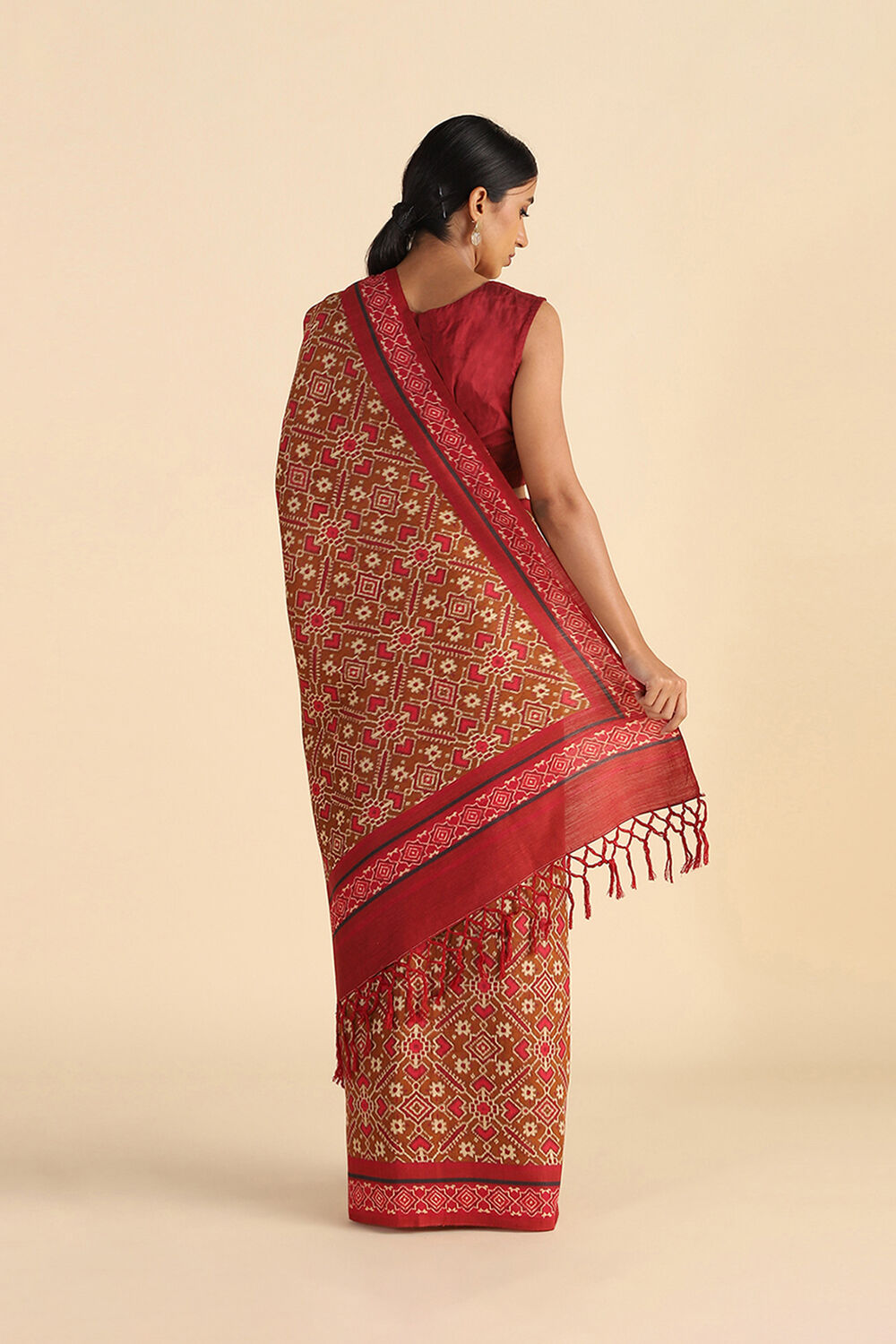 Brown Digital Printed Pure Tussar Silk Saree image number null
