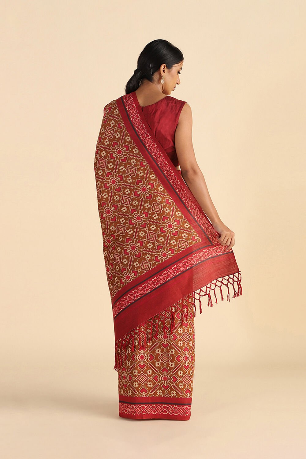 Brown Digital Printed Pure Tussar Silk Saree image number null