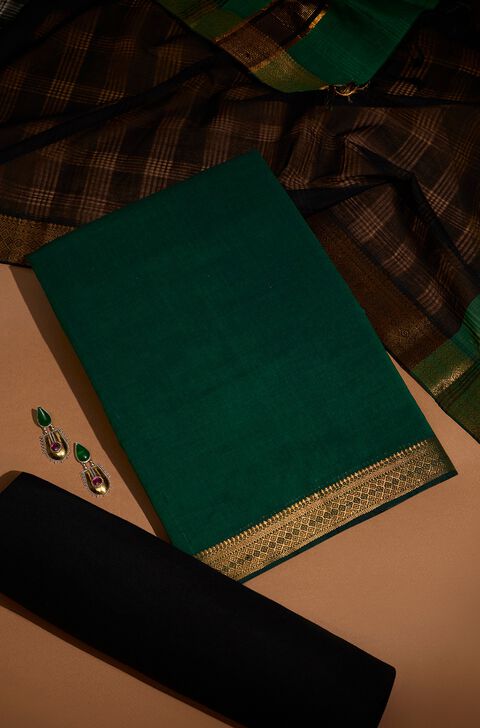 Dark Green Woven Pure Cotton Unstitched Suit Set