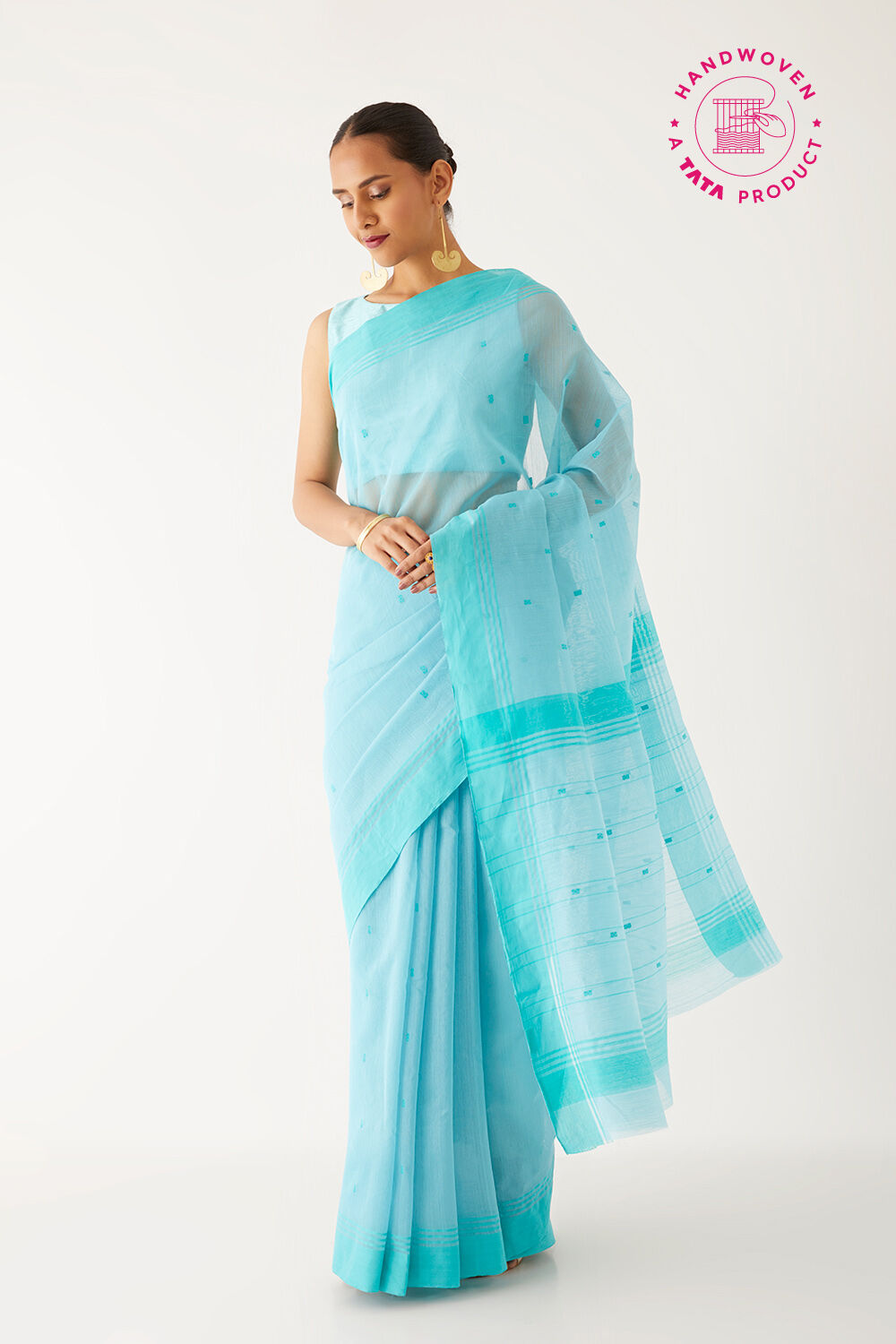 Light Blue Pure Silk Cotton Chanderi Saree image number null