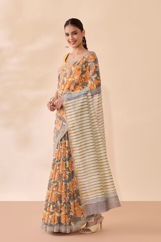 Light Yellow Rajasthan Pure Silk Cotton Printed Sanganeri Saree image number