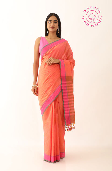 Light Orange Pure Cotton Woven Mangalgiri Saree