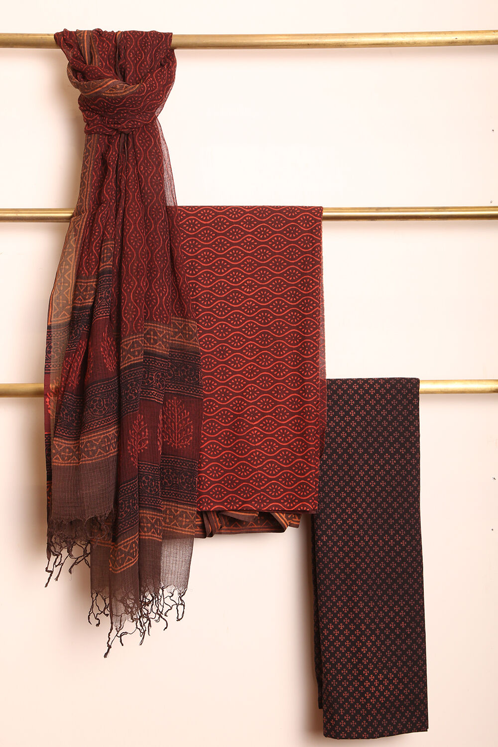 Brown Printed Pure Cotton Suit Set image number null