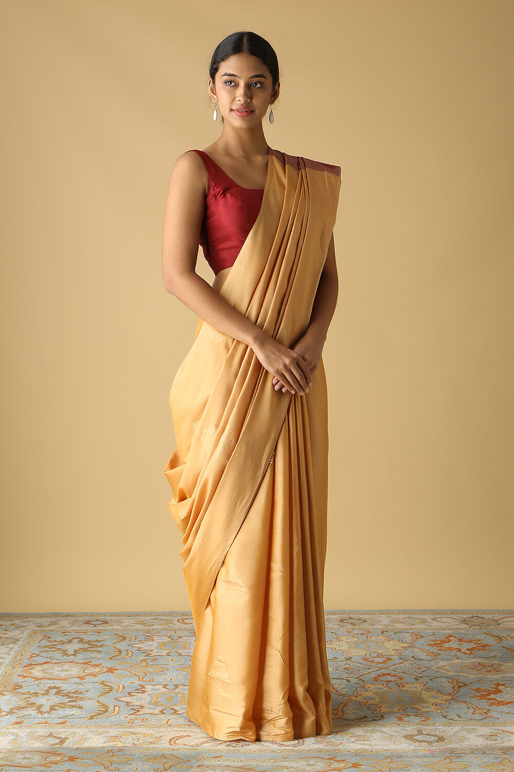 Gold Pure Silk Tencel South Saree image number null