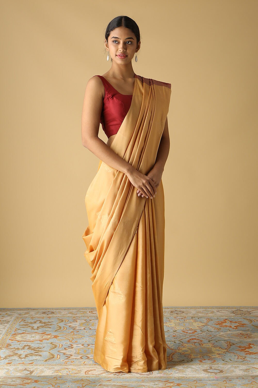 Gold Pure Silk Tencel South Saree image number null