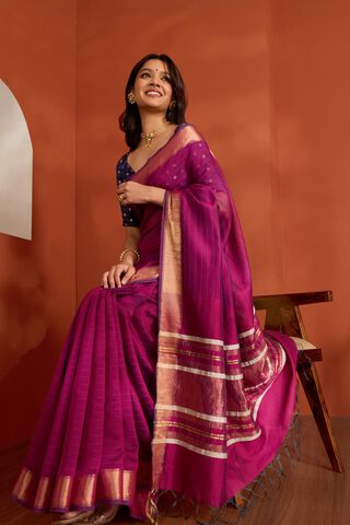 Purple Silk Viscose Bhagalpur Woven Saree image number