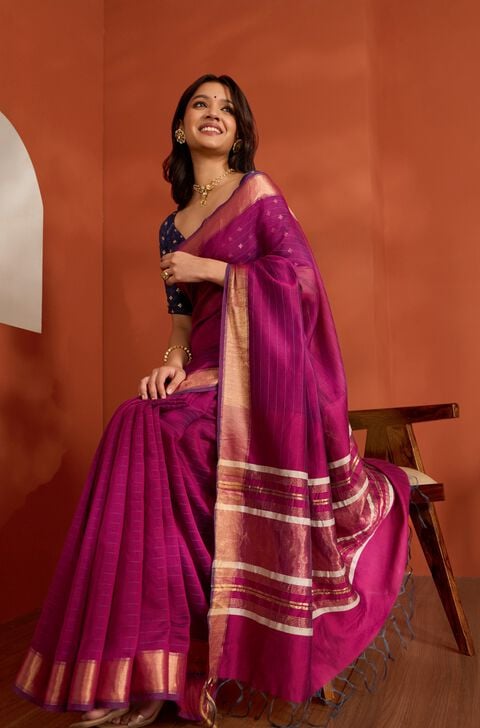 Purple Silk Viscose Bhagalpur Woven Saree