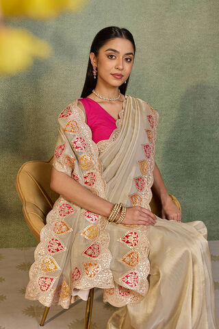 Beige Viscose Tissue Gota Patti Saree image number