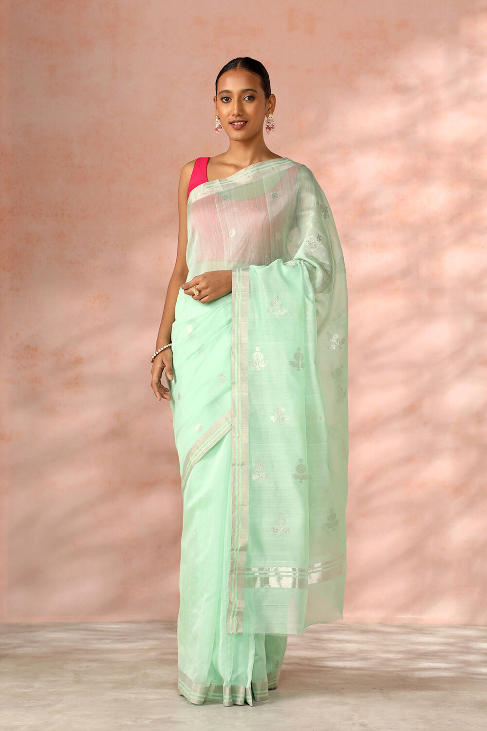Light Green Chanderi Pure Silk Cotton Woven Saree image number null