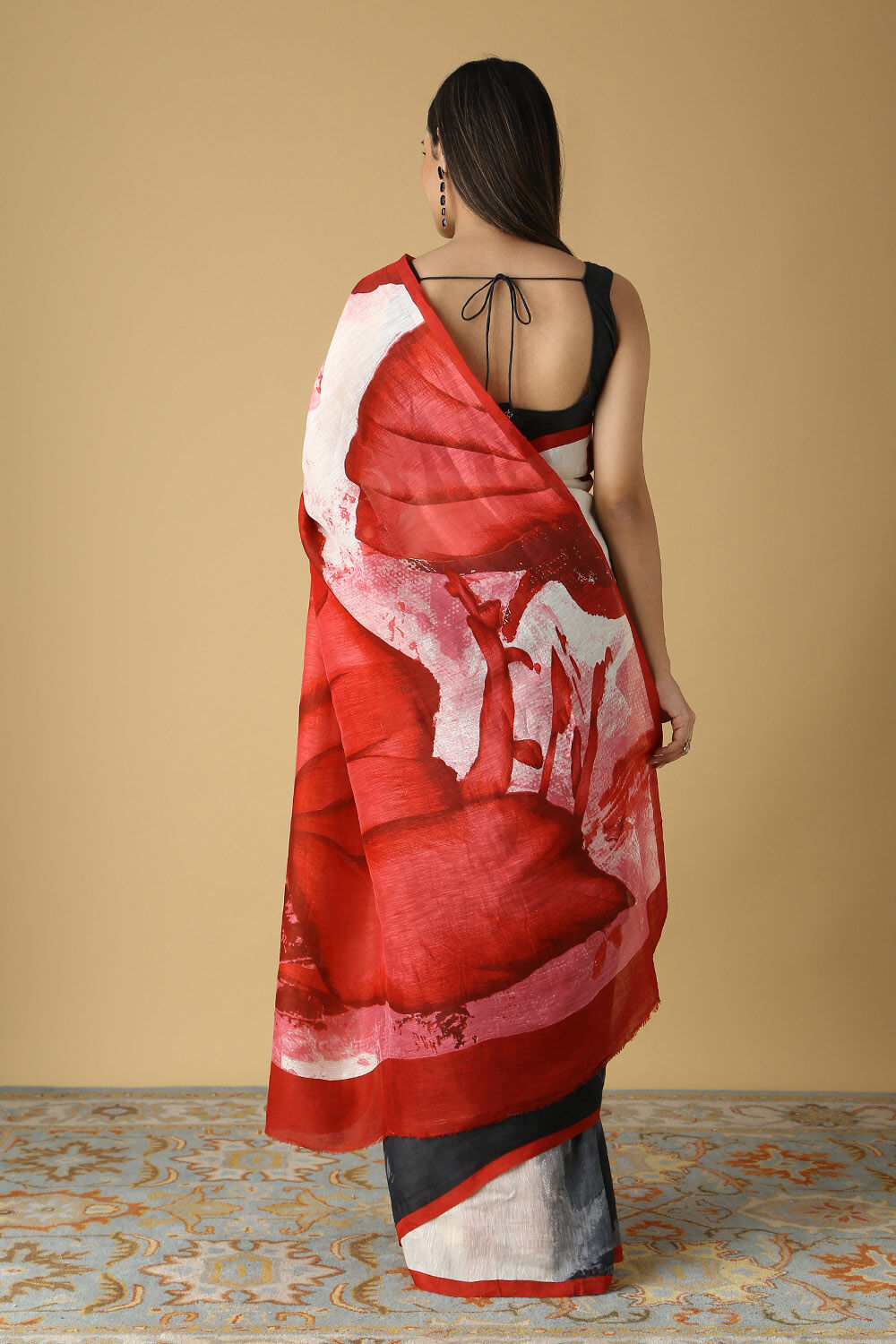 Multicolored Pure Silk Linen Printed Saree image number null
