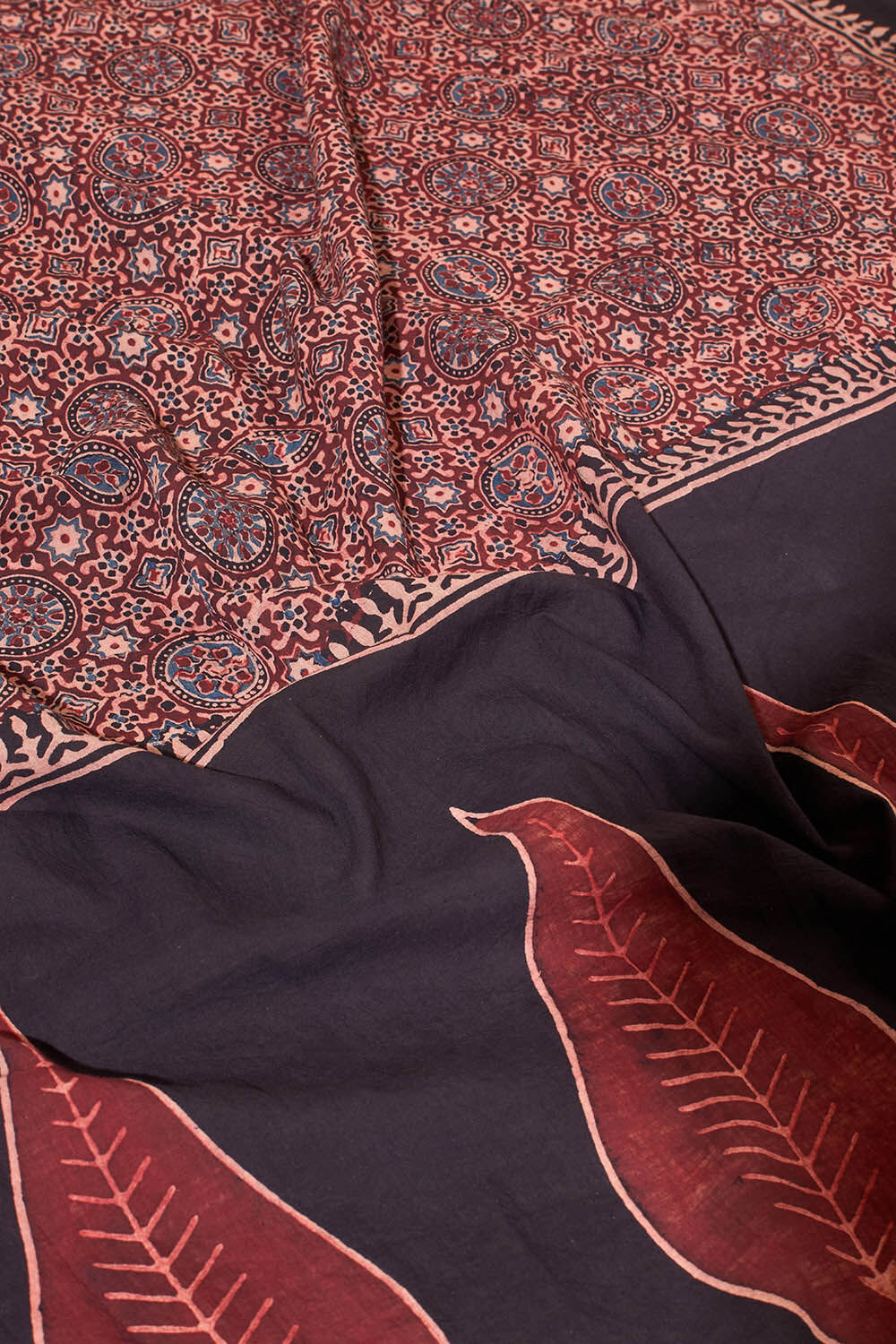 Dark Red Gujarat Pure Cotton Ajrakh Saree image number null