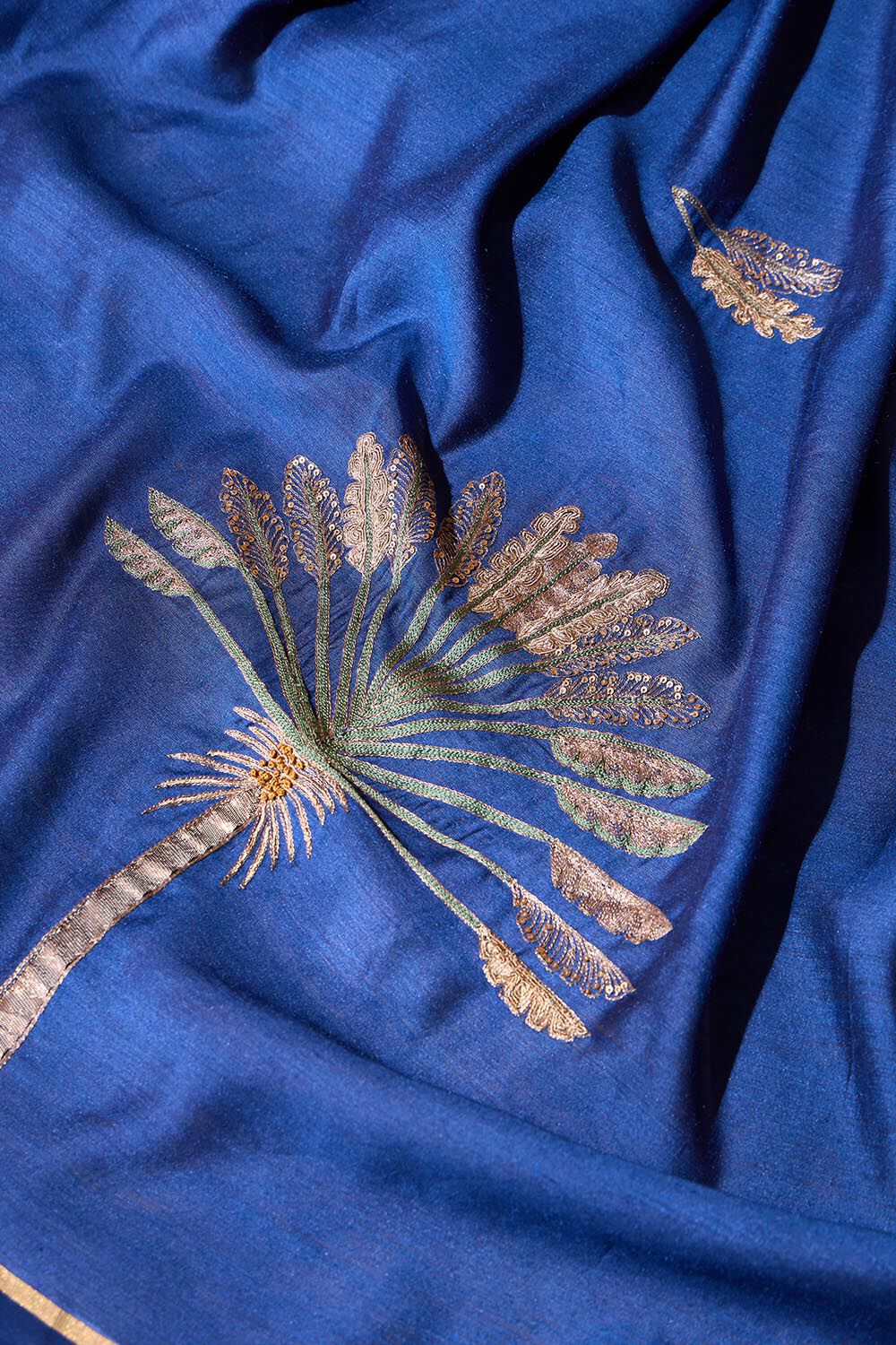 Blue Pure Tussar Silk Embroidered Saree image number null