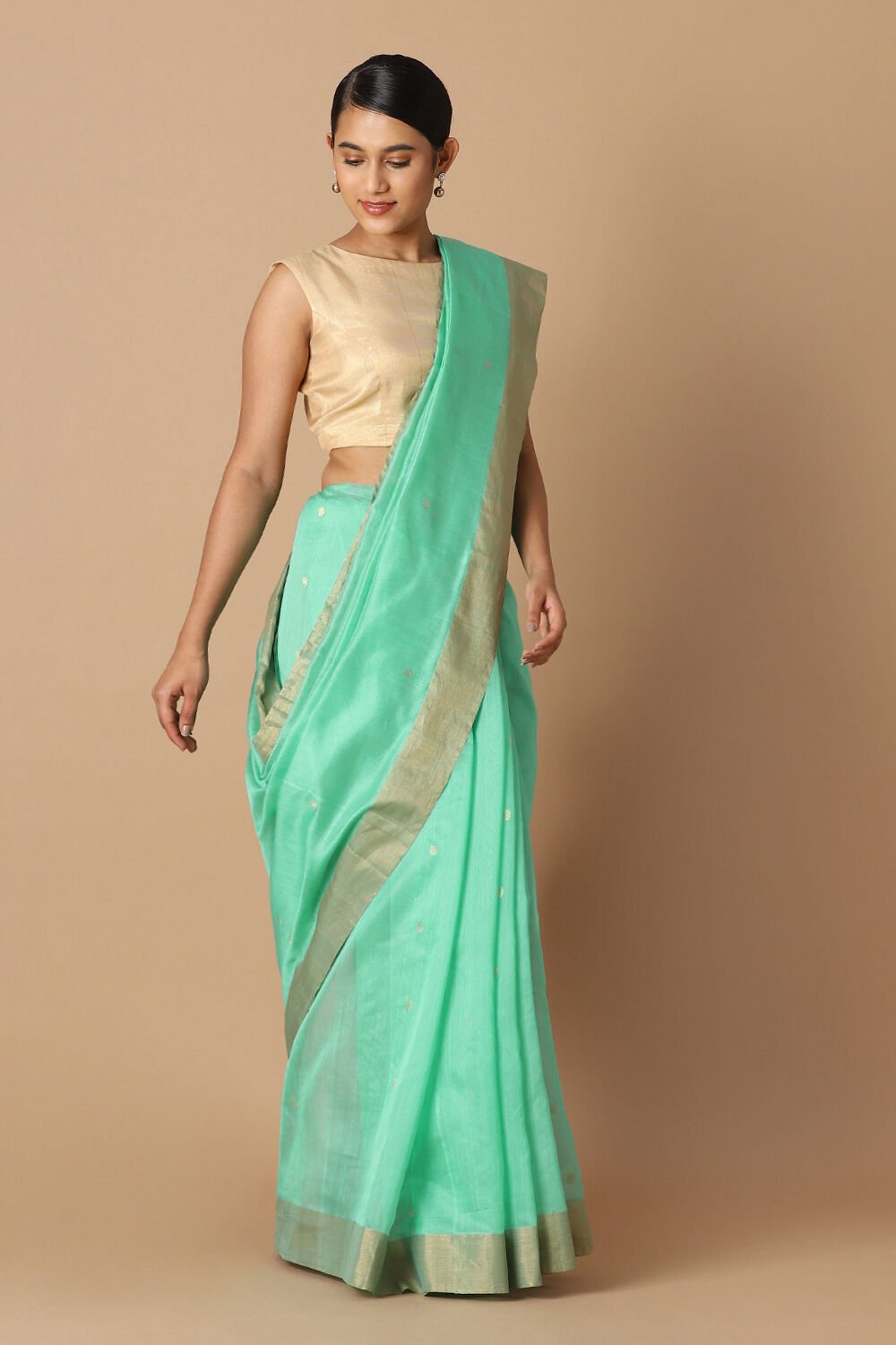 Light Green Pure Silk Cotton Chanderi Saree image number null