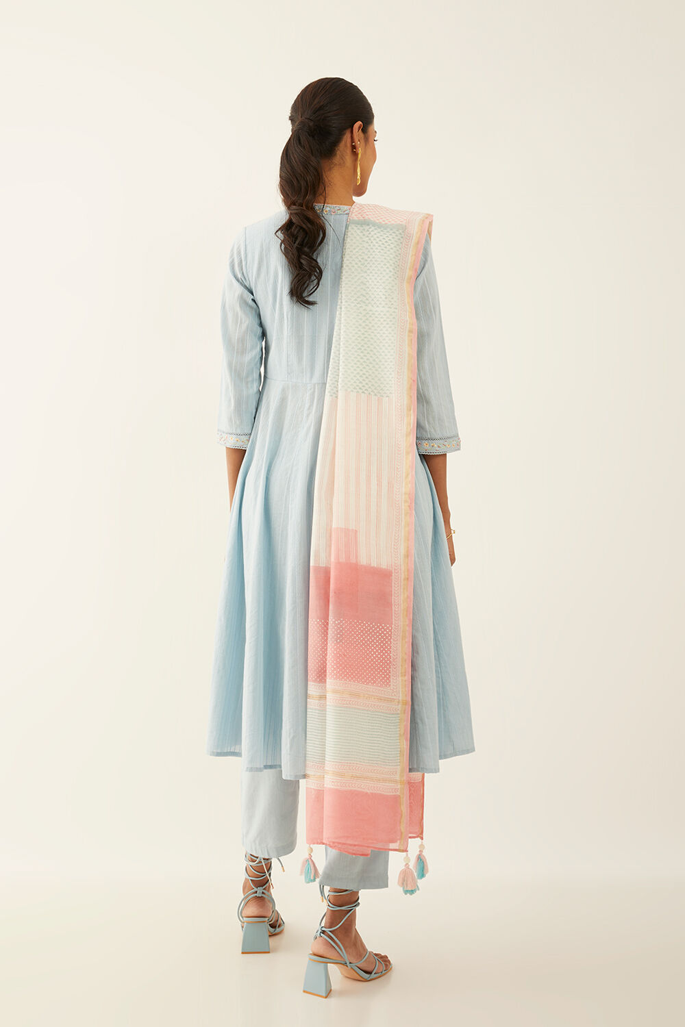 Light Blue Cotton Block Printed Kurta Set image number null
