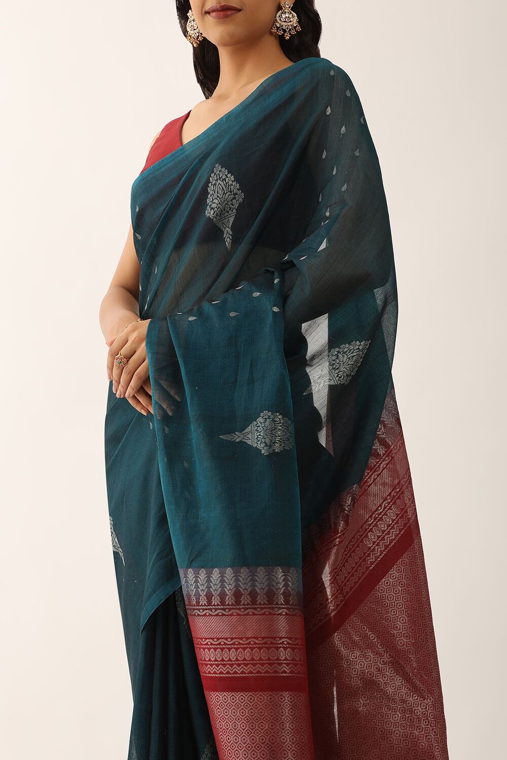 Navy Woven Pure South Silk Cotton Saree image number null