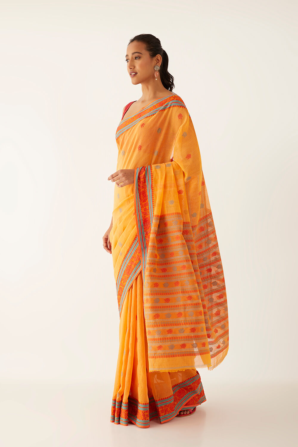 Orange Pure Cotton Jamdani Bengali Saree image number null