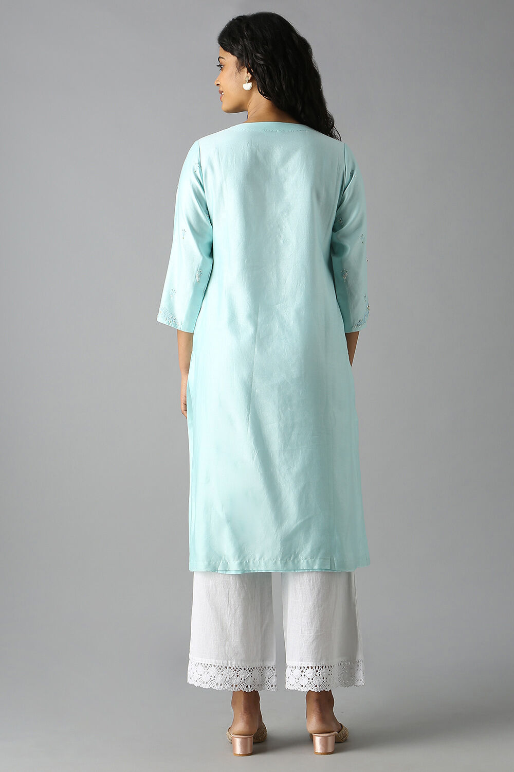 Light Blue Embroidered Kurta image number null