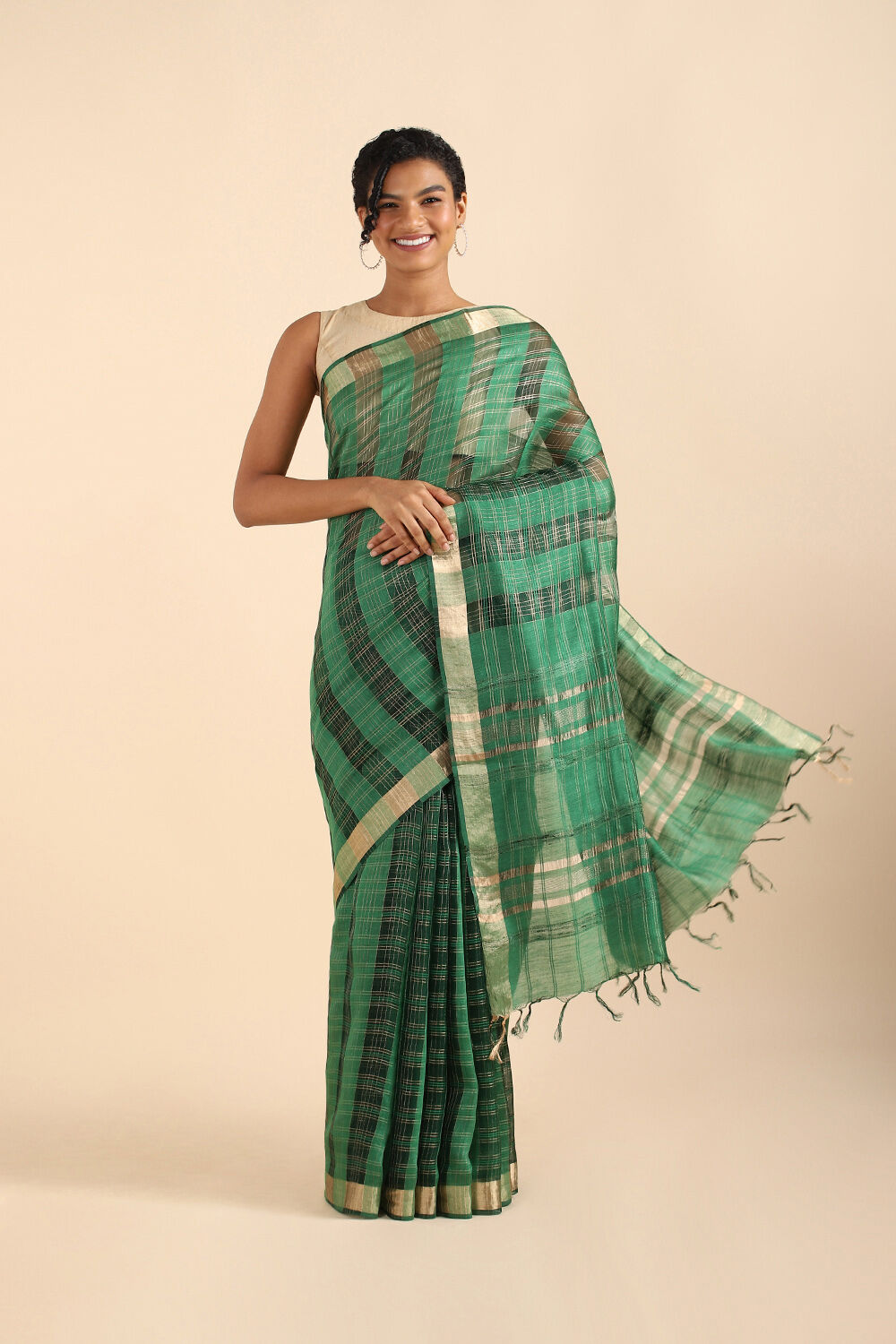 Green Pure Tussar Silk Bhagalpuri Saree image number null