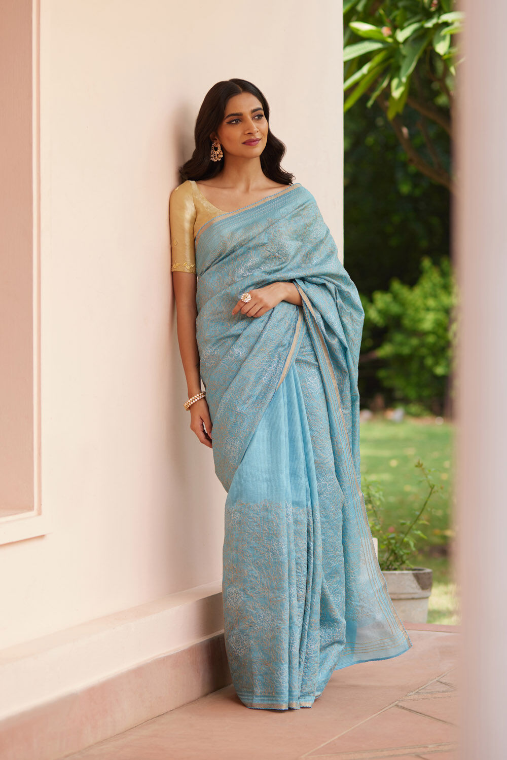 Blue Contemporary Pure Tussar Silk Embroidery Saree image number null