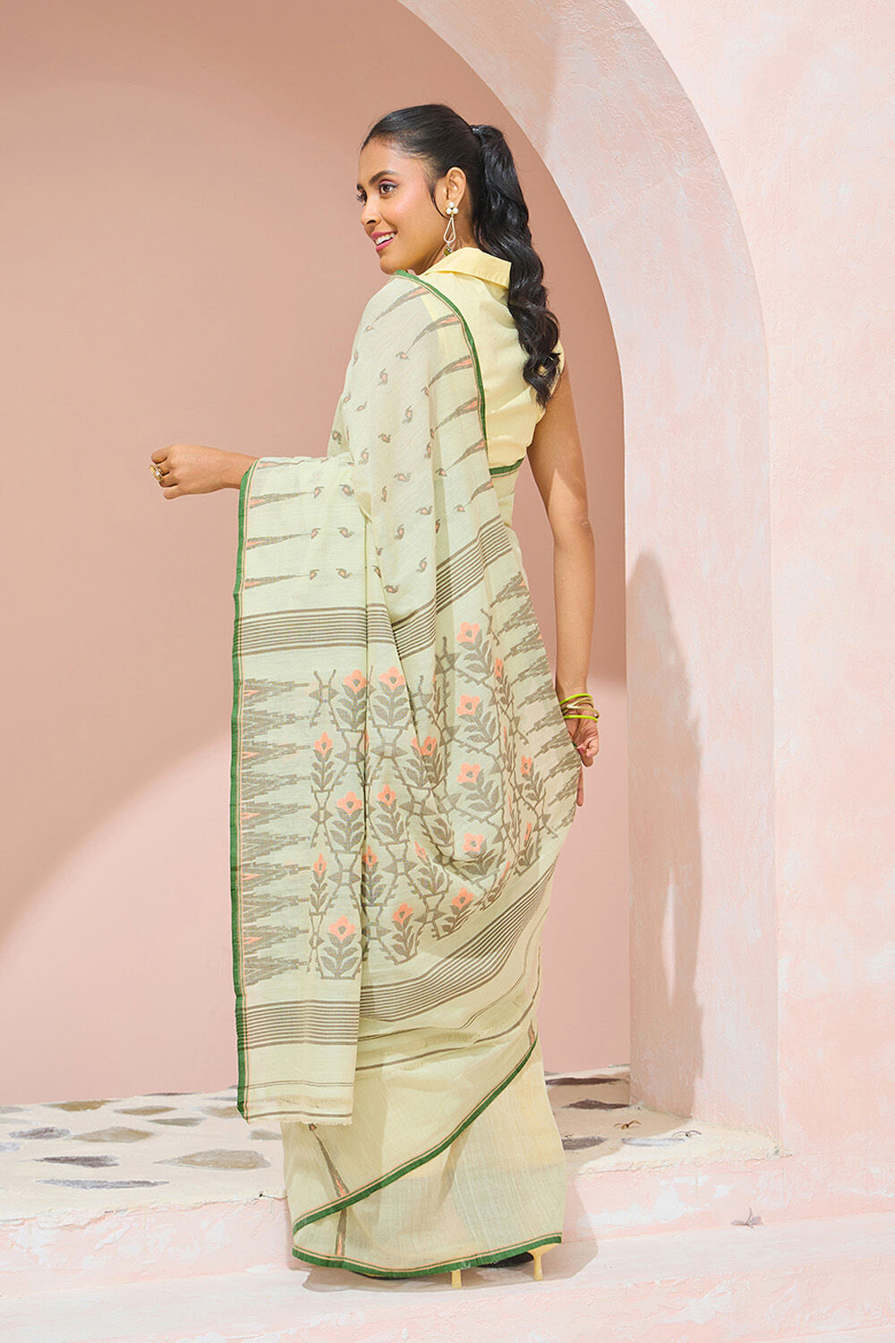 Light Green Cutwork Pure Cotton Bengal Saree image number null