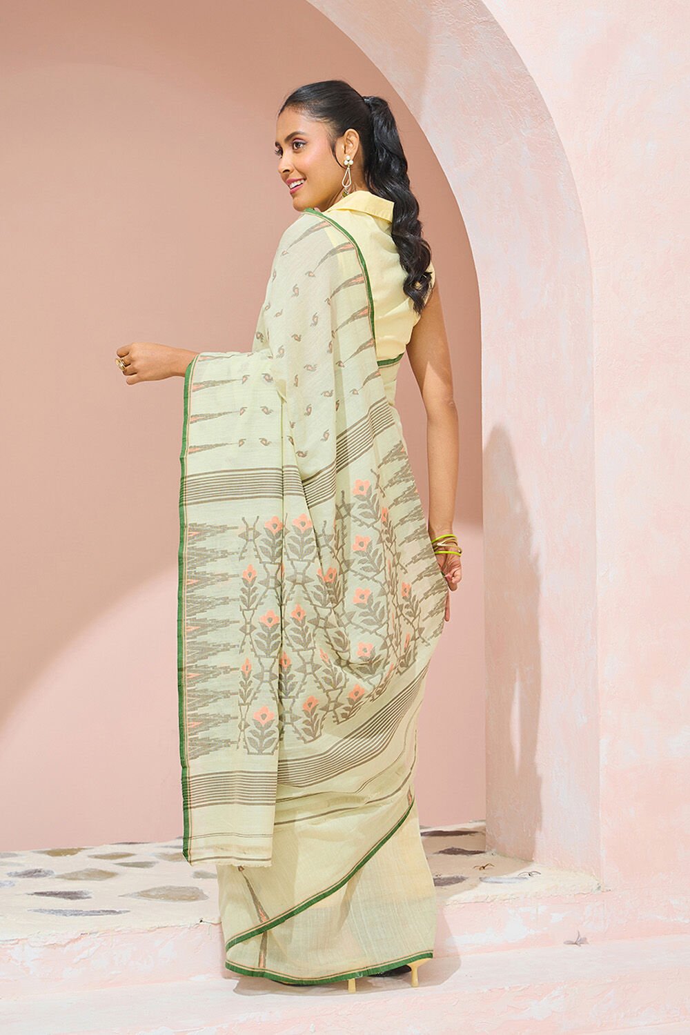 Light Green Cutwork Pure Cotton Bengal Saree image number null