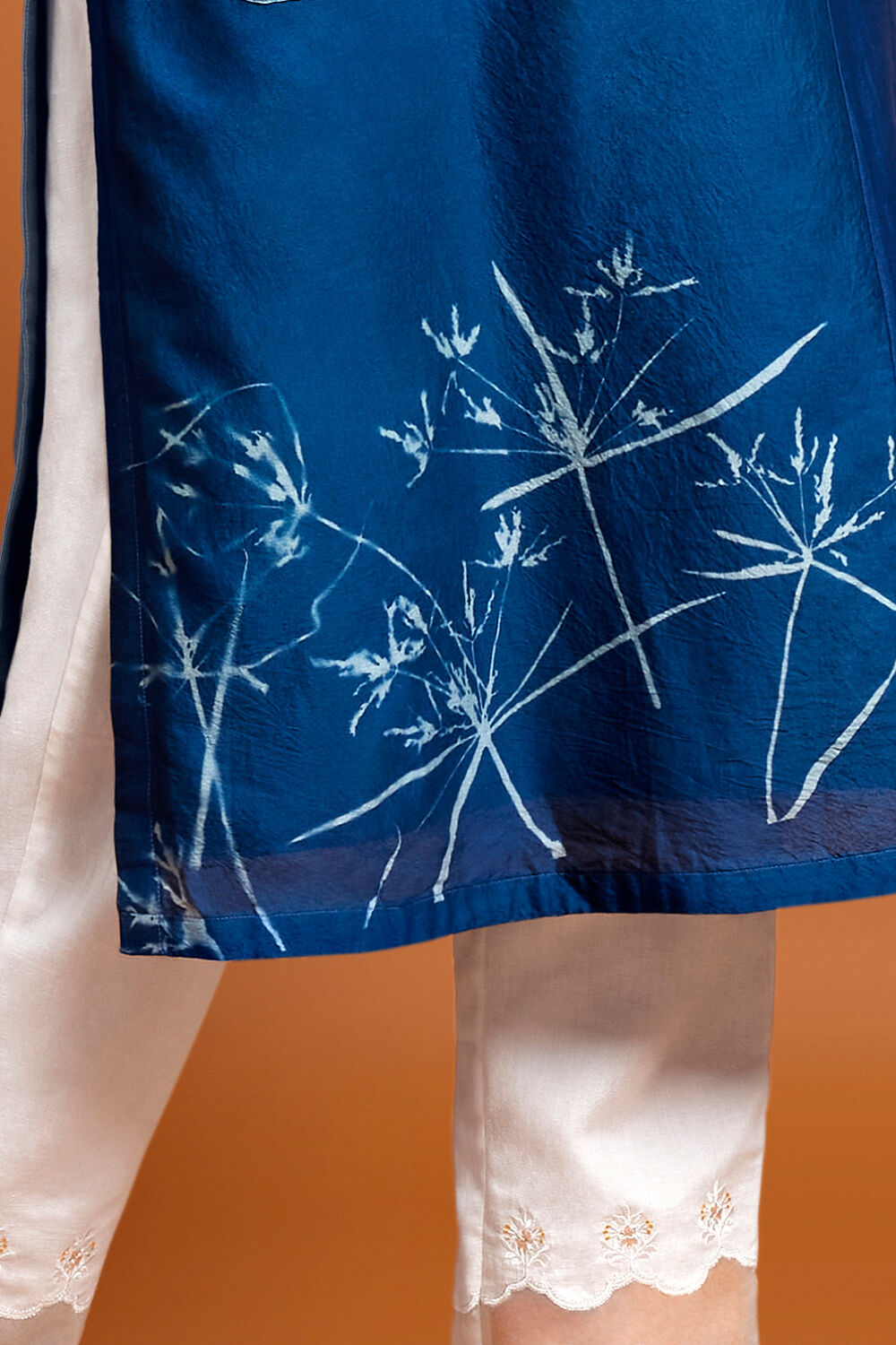 Blue Silk Cotton Hand Printed Patch Pocket Kurta image number null