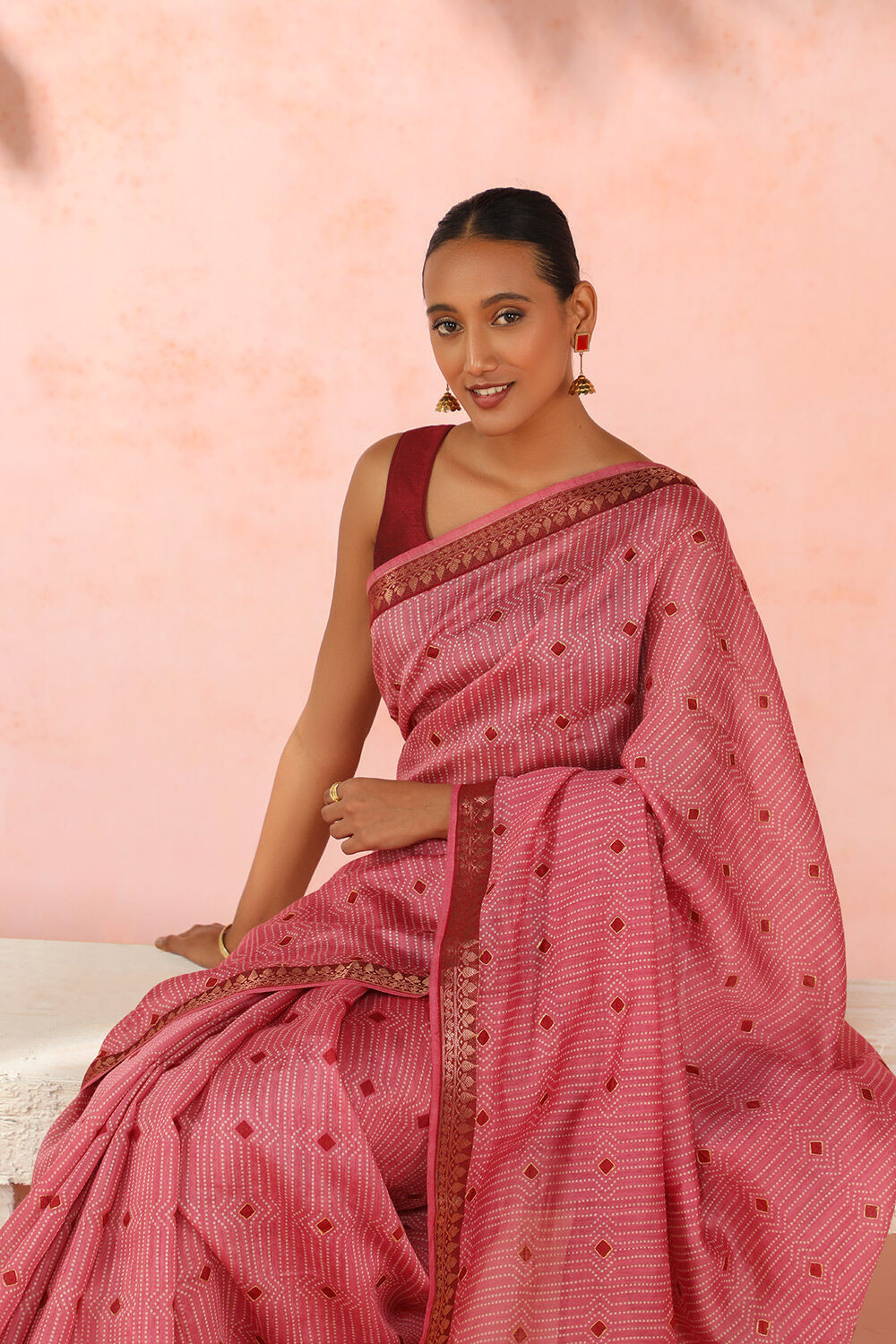 Pink Contemporary Pure Tussar Silk Digital Printed Saree image number null