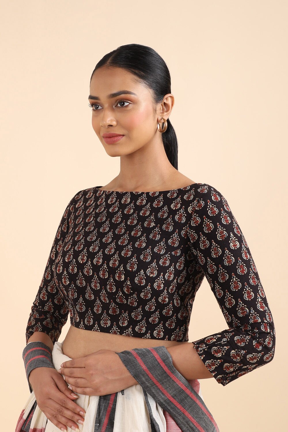 Black Ajrakh Block Printed Cotton Blouse image number null