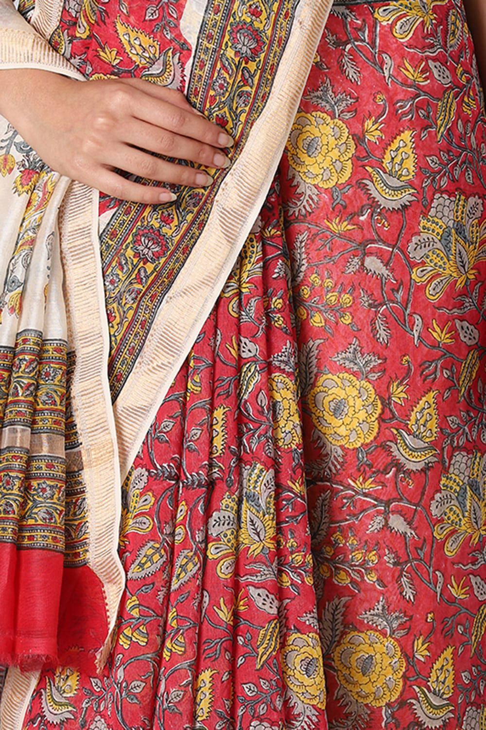 Dark Pink Pure Silk Cotton Sanganeri Printed Saree image number null