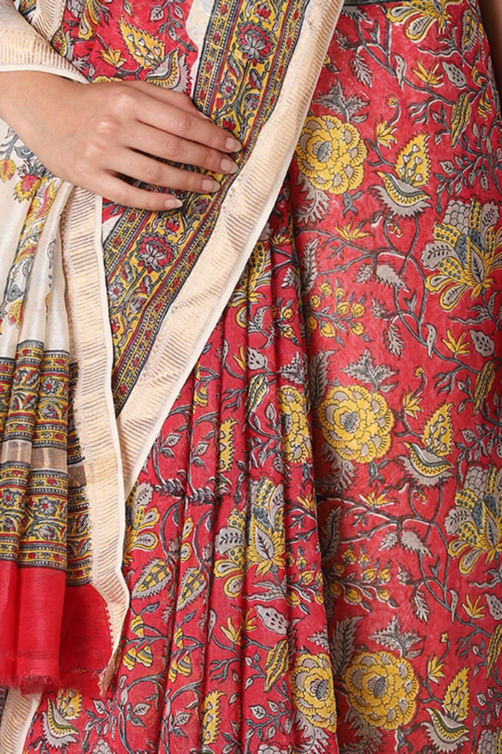 Dark Pink Pure Silk Cotton Sanganeri Printed Saree image number null