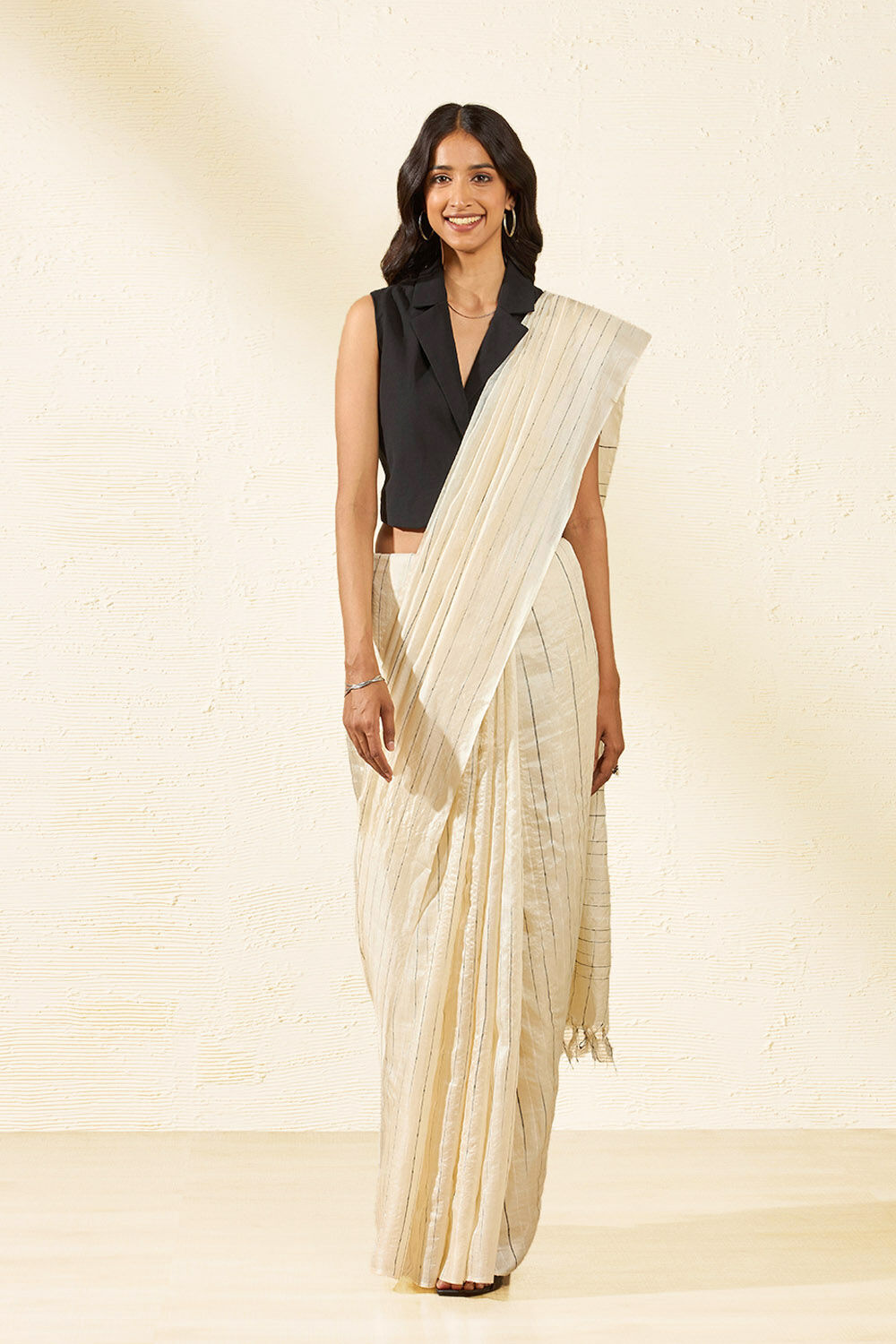 Off White Chattisgarh Woven Pure Tussar Silk Saree image number null