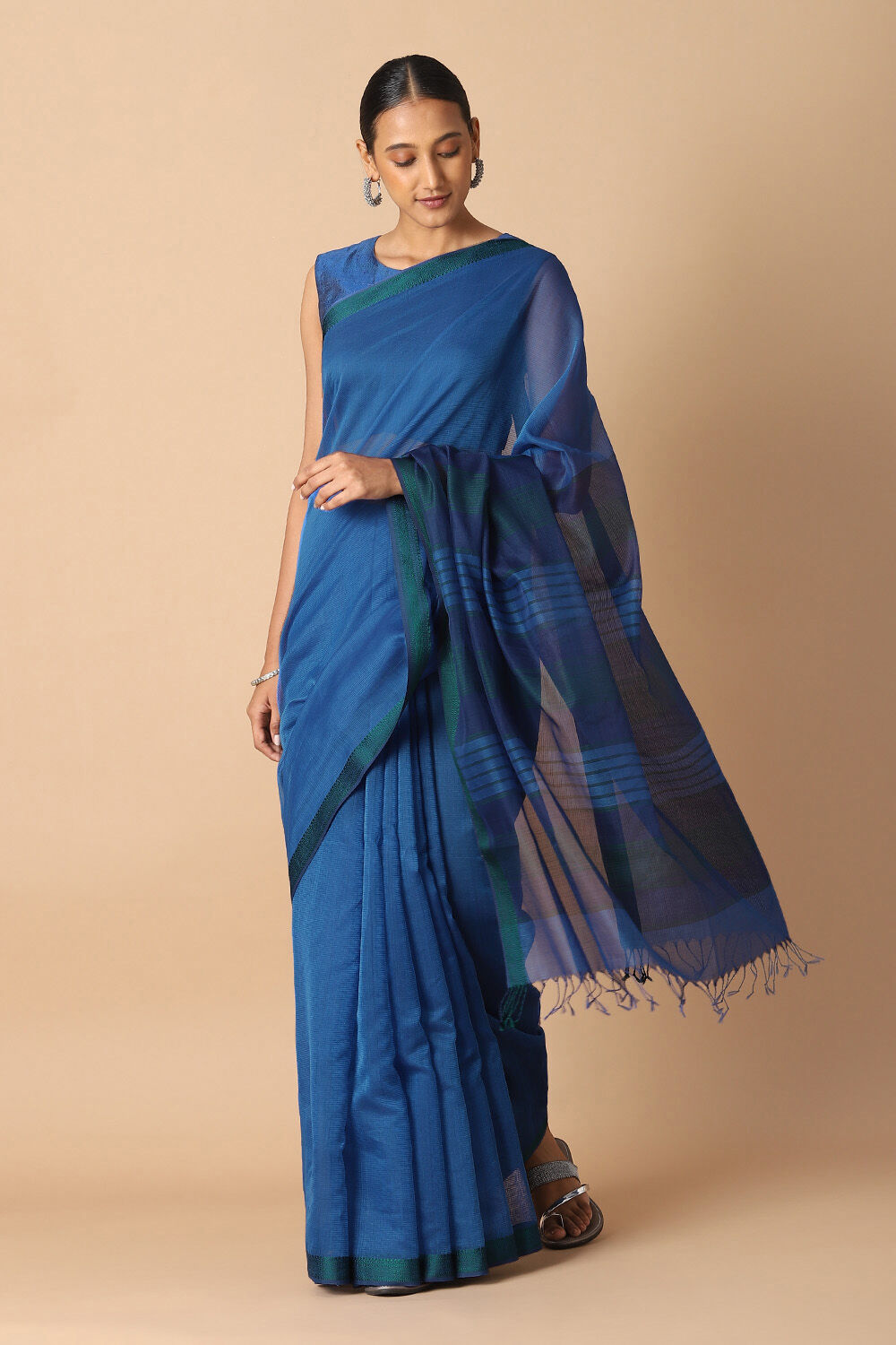 Blue Pure Silk Cotton Maheswari Saree image number null